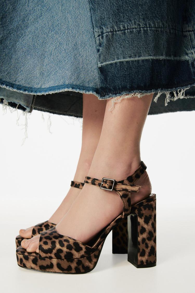 ANIMAL PRINT HEELED PLATFORM SANDALS Leopard ZARA United Kingdom